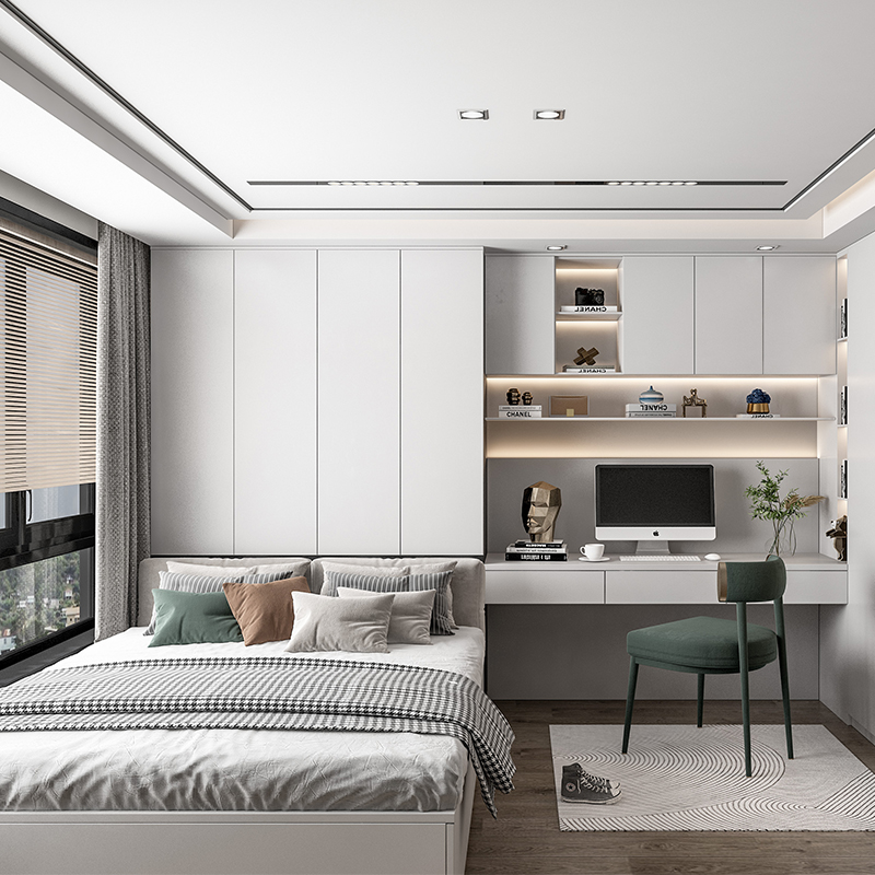 現(xiàn)代簡約小臥室榻榻米定制整體書柜踏踏米床組合衣柜一體